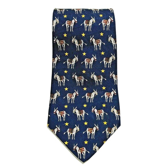Tommy Hilfiger Democrat Donkey Necktie 100% Italian Silk Tie Election Stars Navy - Picture 1 of 8